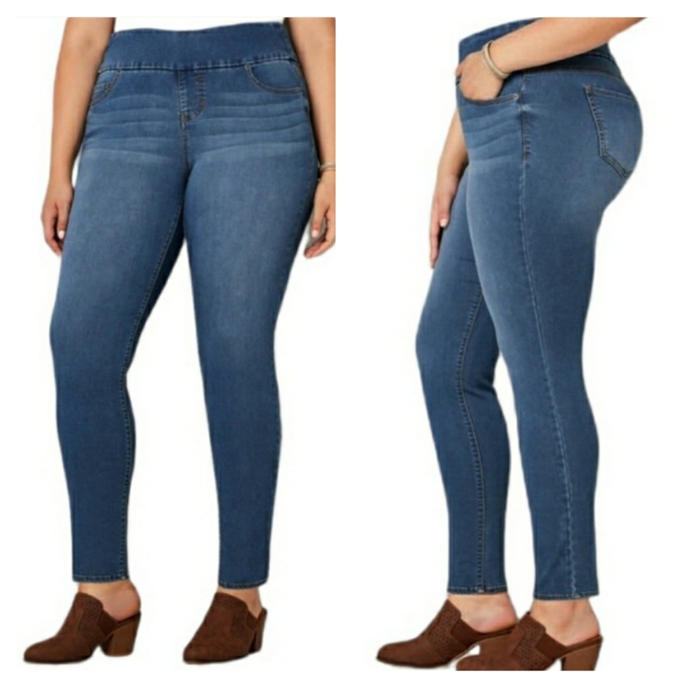 AVENUE DENIM Luxe Sateen Pull On Skinny Jeans 26/28P NWT